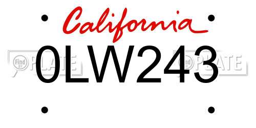0LW243 California License Plate