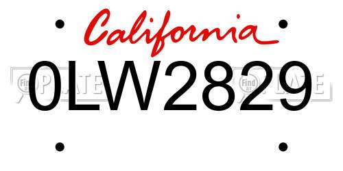 0LW2829 California License Plate
