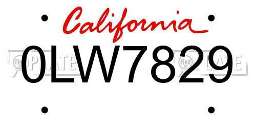 0LW7829 California License Plate