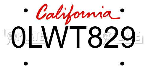 0LWT829 California License Plate