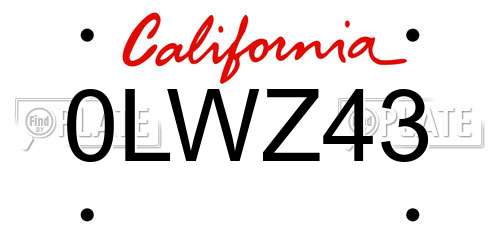 0LWZ43 California License Plate