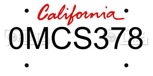 0MCS378 California License Plate