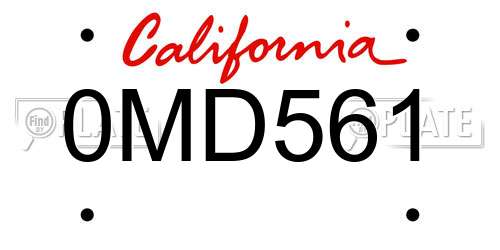 0MD561 California License Plate