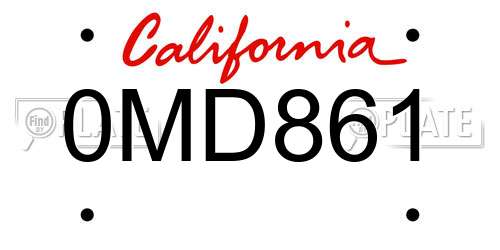 0MD861 California License Plate