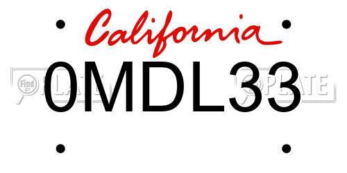 0MDL33 California License Plate