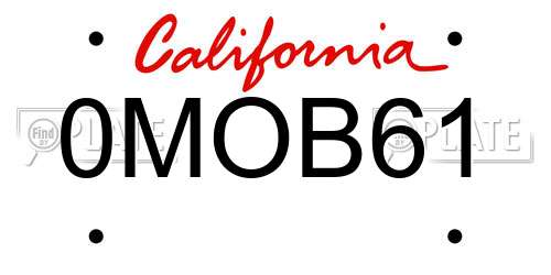 0MOB61 California License Plate