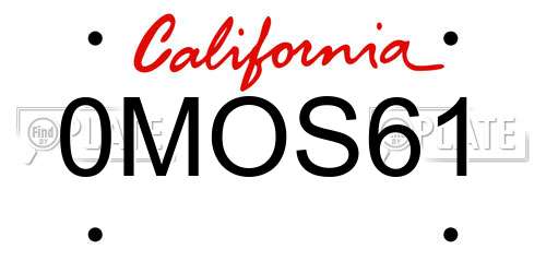 0MOS61 California License Plate