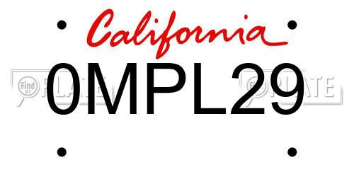 0MPL29 California License Plate
