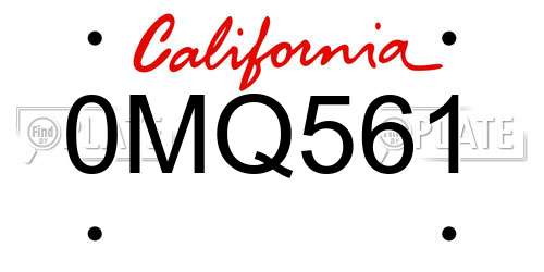 0MQ561 California License Plate