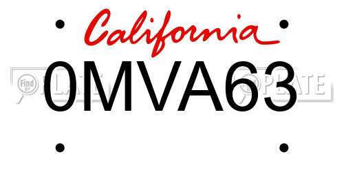 0MVA63 California License Plate