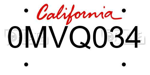 0MVQ034 California License Plate
