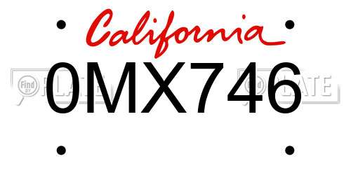 0MX746 California License Plate