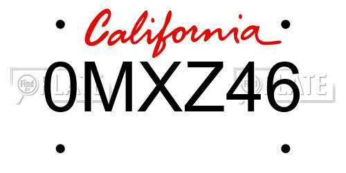 0MXZ46 California License Plate
