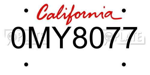 0MY8077 California License Plate