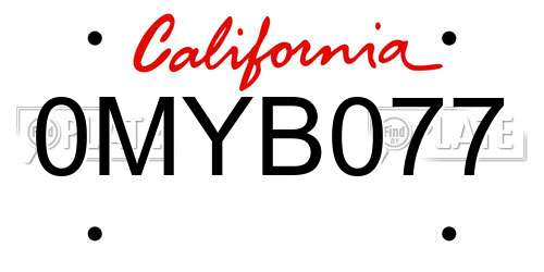 0MYB077 California License Plate