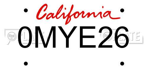0MYE26 California License Plate