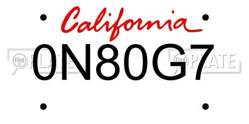 0N80G7 California License Plate