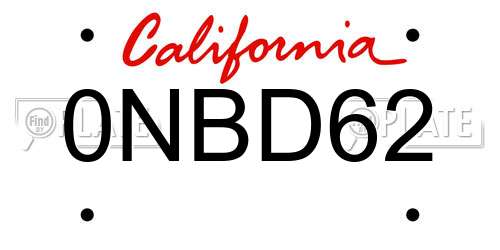 0NBD62 California License Plate