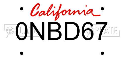 0NBD67 California License Plate