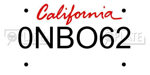 0NBO62 California License Plate