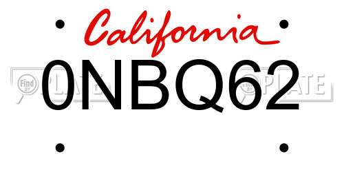 0NBQ62 California License Plate