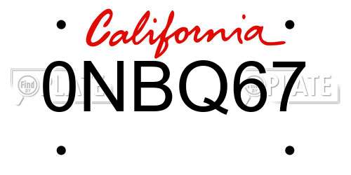 0NBQ67 California License Plate