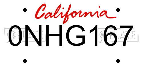 0NHG167 California License Plate