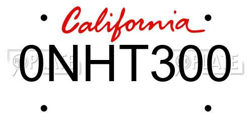 0NHT300 California License Plate