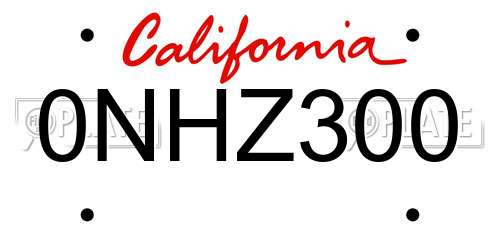 0NHZ300 California License Plate