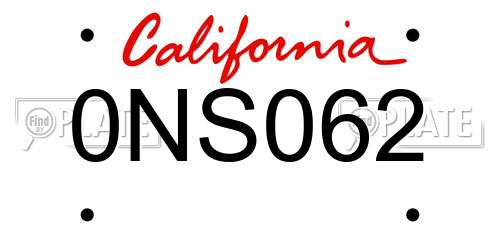 0NS062 California License Plate