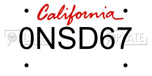 0NSD67 California License Plate