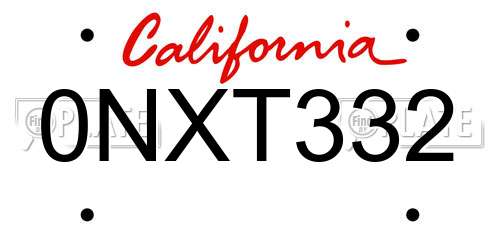 0NXT332 California License Plate