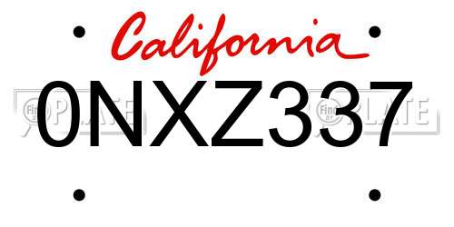 0NXZ337 California License Plate
