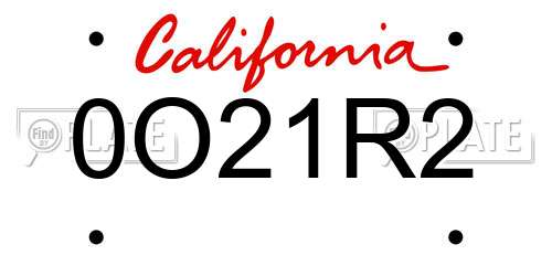 0O21R2 California License Plate
