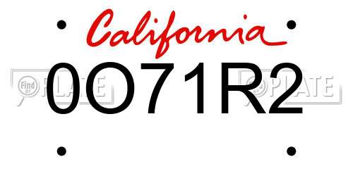 0O71R2 California License Plate