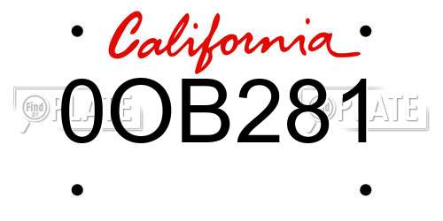 0OB281 California License Plate