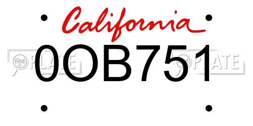 0OB751 California License Plate
