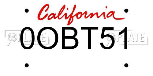 0OBT51 California License Plate