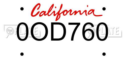 0OD760 California License Plate