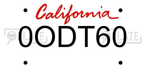 0ODT60 California License Plate