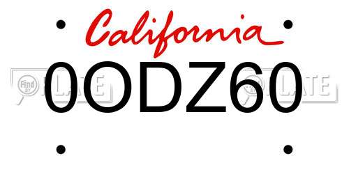 0ODZ60 California License Plate