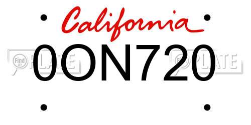 0ON720 California License Plate