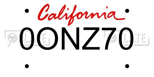 0ONZ70 California License Plate