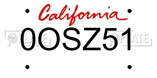 0OSZ51 California License Plate