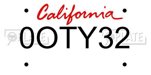 0OTY32 California License Plate