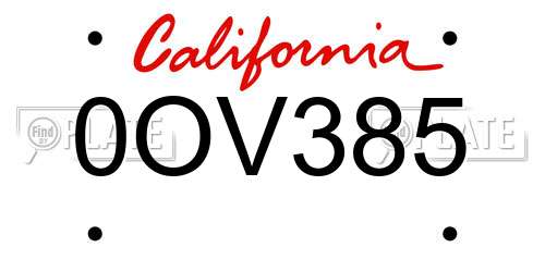 0OV385 California License Plate