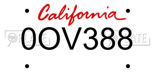 0OV388 California License Plate