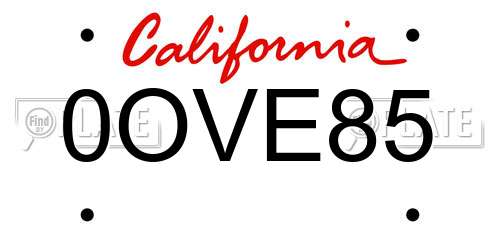 0OVE85 California License Plate