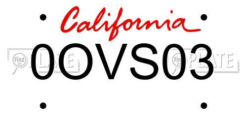 0OVS03 California License Plate