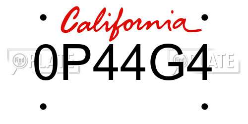 0P44G4 California License Plate